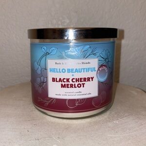 Bath & Body Works Hello Beautiful + Black Cherry Merlot 3-Wick Candle